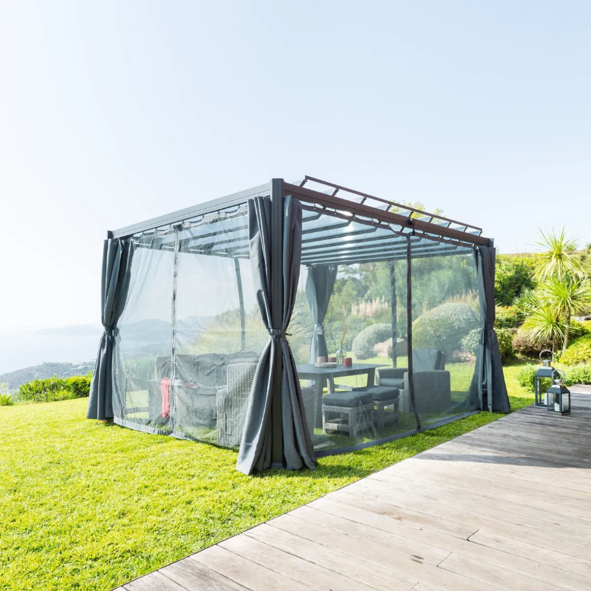 Pergola BELIZE Graphite + 1 kit de moustiquaire Ardoise