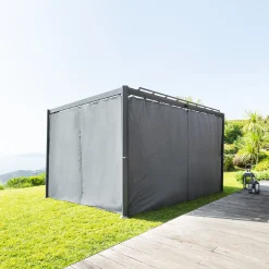 Pergola BELIZE Graphite + 1 kit de rideaux Ardoise
