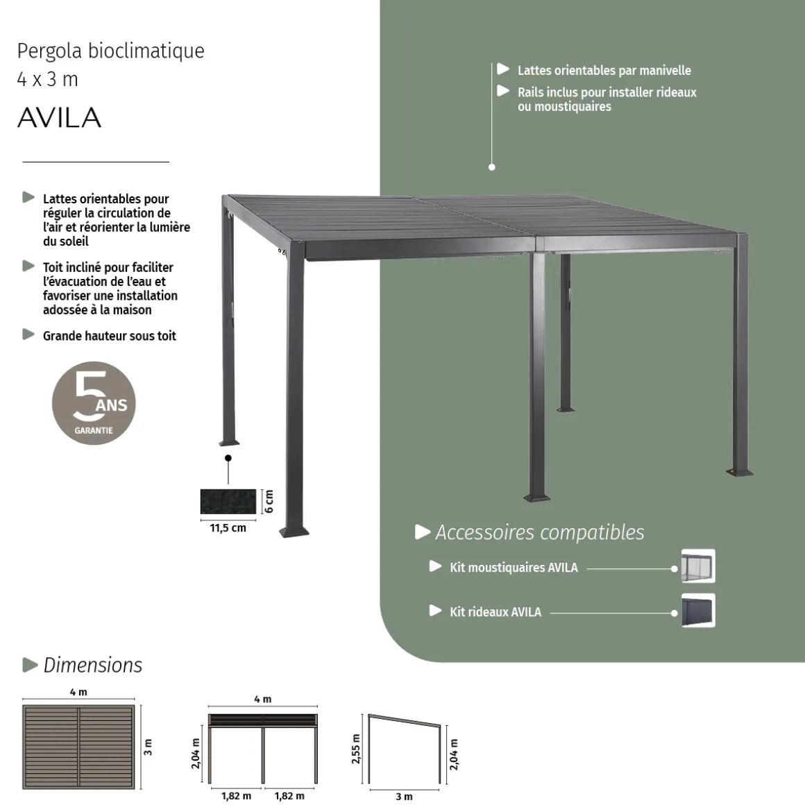 Pergola bioclimatique AVILA Graphite