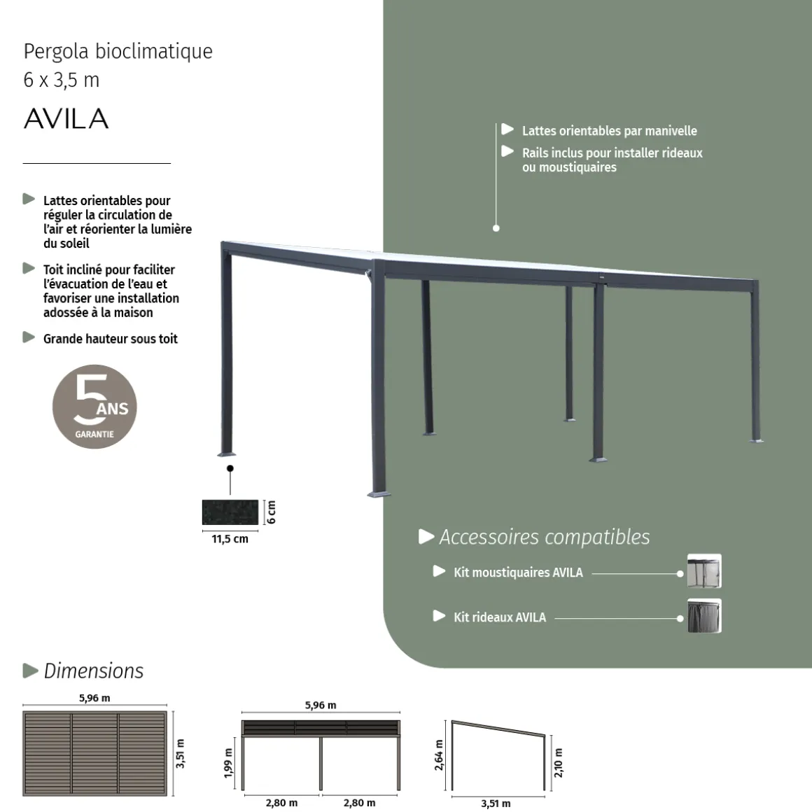 Pergola bioclimatique AVILA Graphite