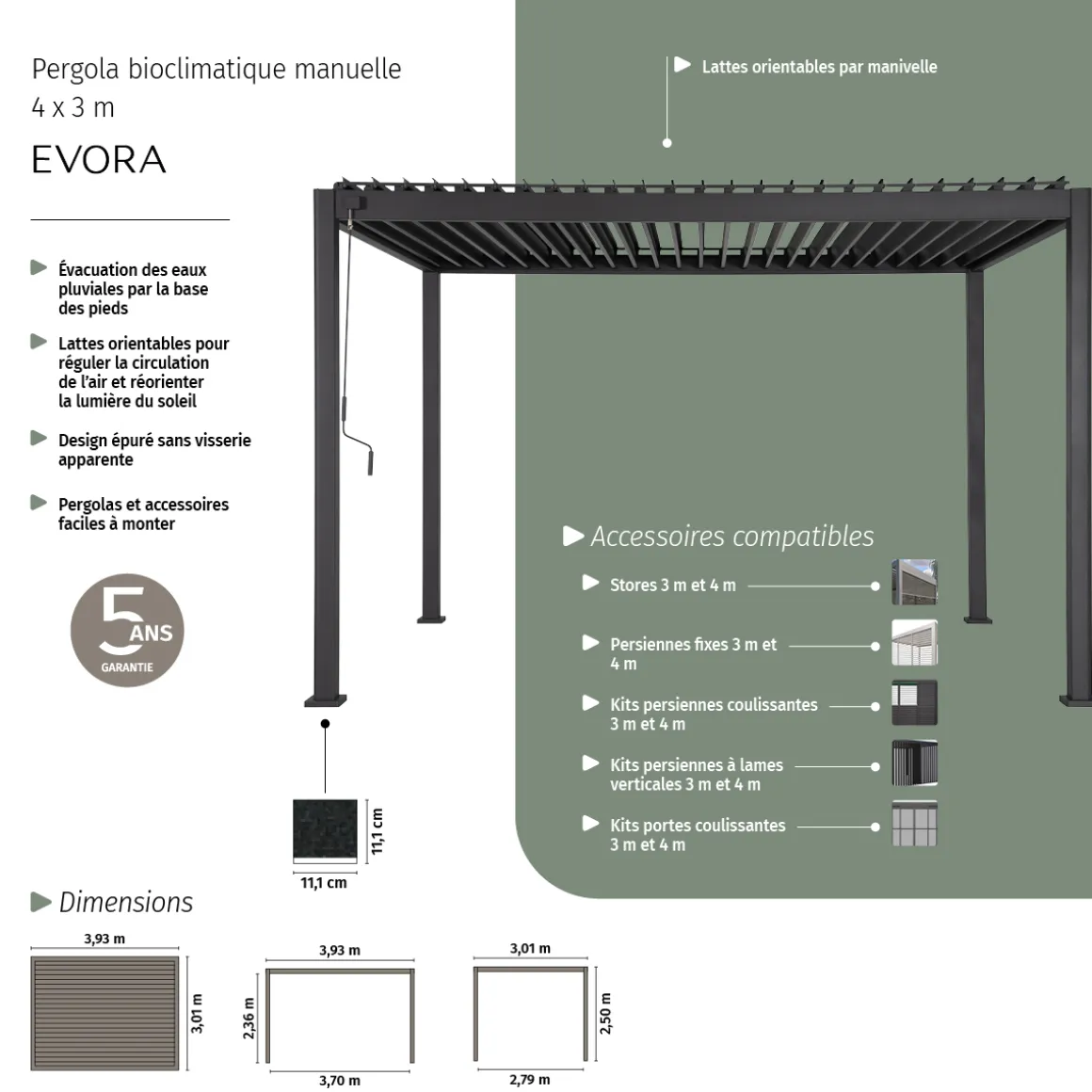 Pergola bioclimatique EVORA Graphite