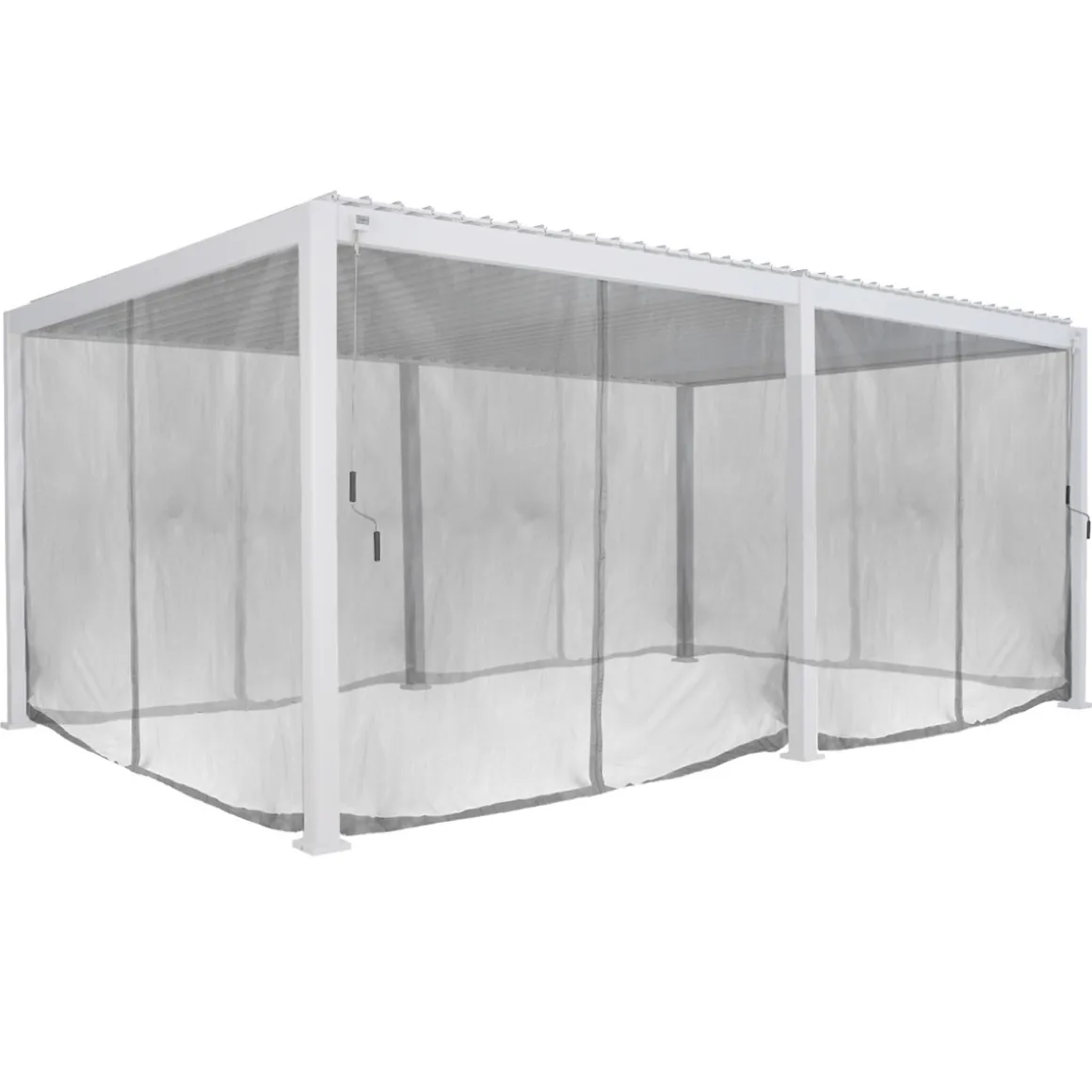 Pergola bioclimatique EVORA blanc + 1 kit de rideaux, moustiquaires et rails