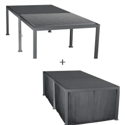 Pergola bioclimatique EVORA Graphite + 1 kit rideaux et moustiquaires