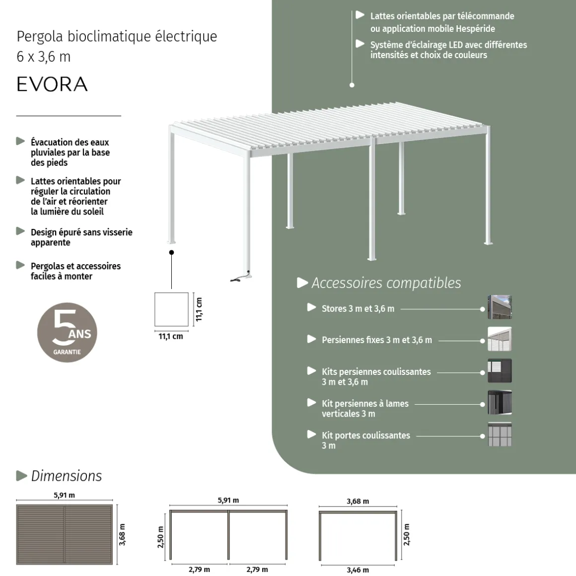 Pergola bioclimatique électrique EVORA Blanc