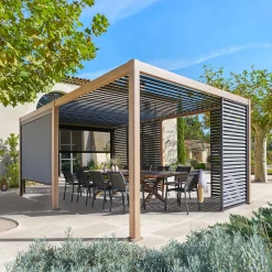 Pergola bioclimatique électrique EVORA Effet bois Honey