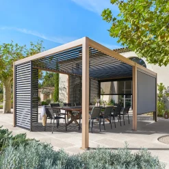 Pergola bioclimatique manuelle EVORA Effet bois Honey