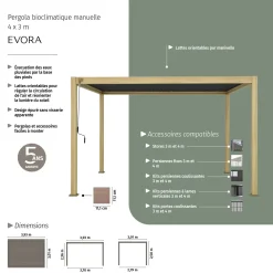 Pergola bioclimatique manuelle EVORA Effet bois Honey