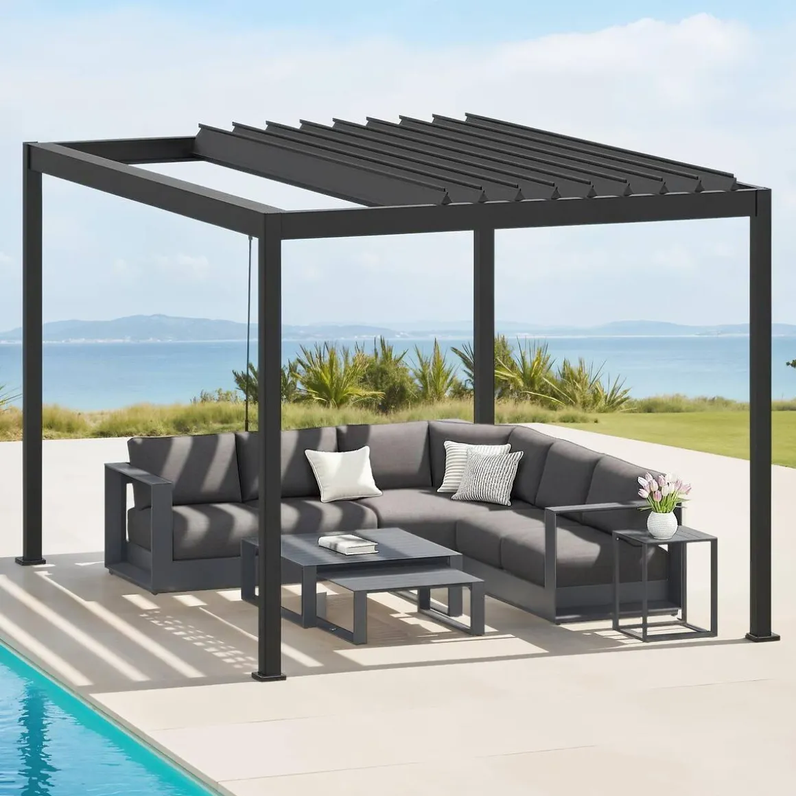Pergola bioclimatique rétractable EVORA Gris