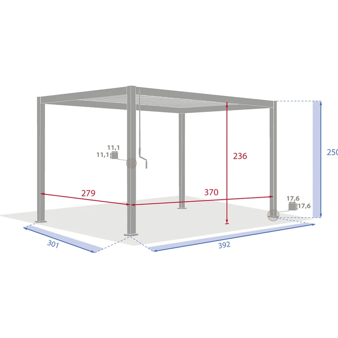 Pergola EVORA avec 3 persiennes et 2 stores