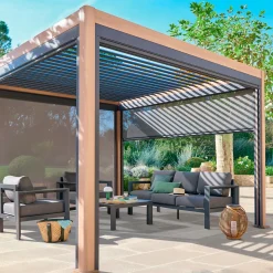 Pergola électrique bioclimatique EVORA Effet bois Honey
