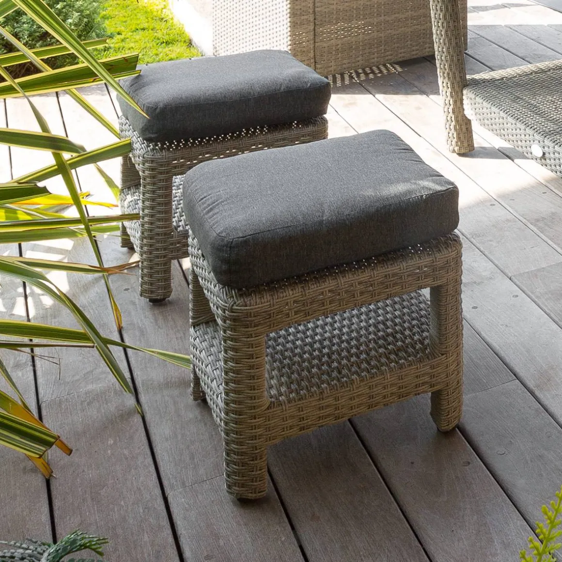 Pouf de jardin carré POLYNÉSIA Havane