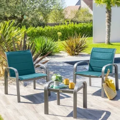 Salon de jardin duo ELYN Bleu canard & Graphite