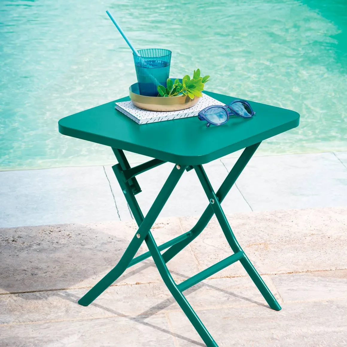 Table d'appoint de jardin pliante carrée GREENSBORO Vert opale
