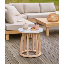 Table d'appoint de jardin ronde LEMINDO Eucalyptus