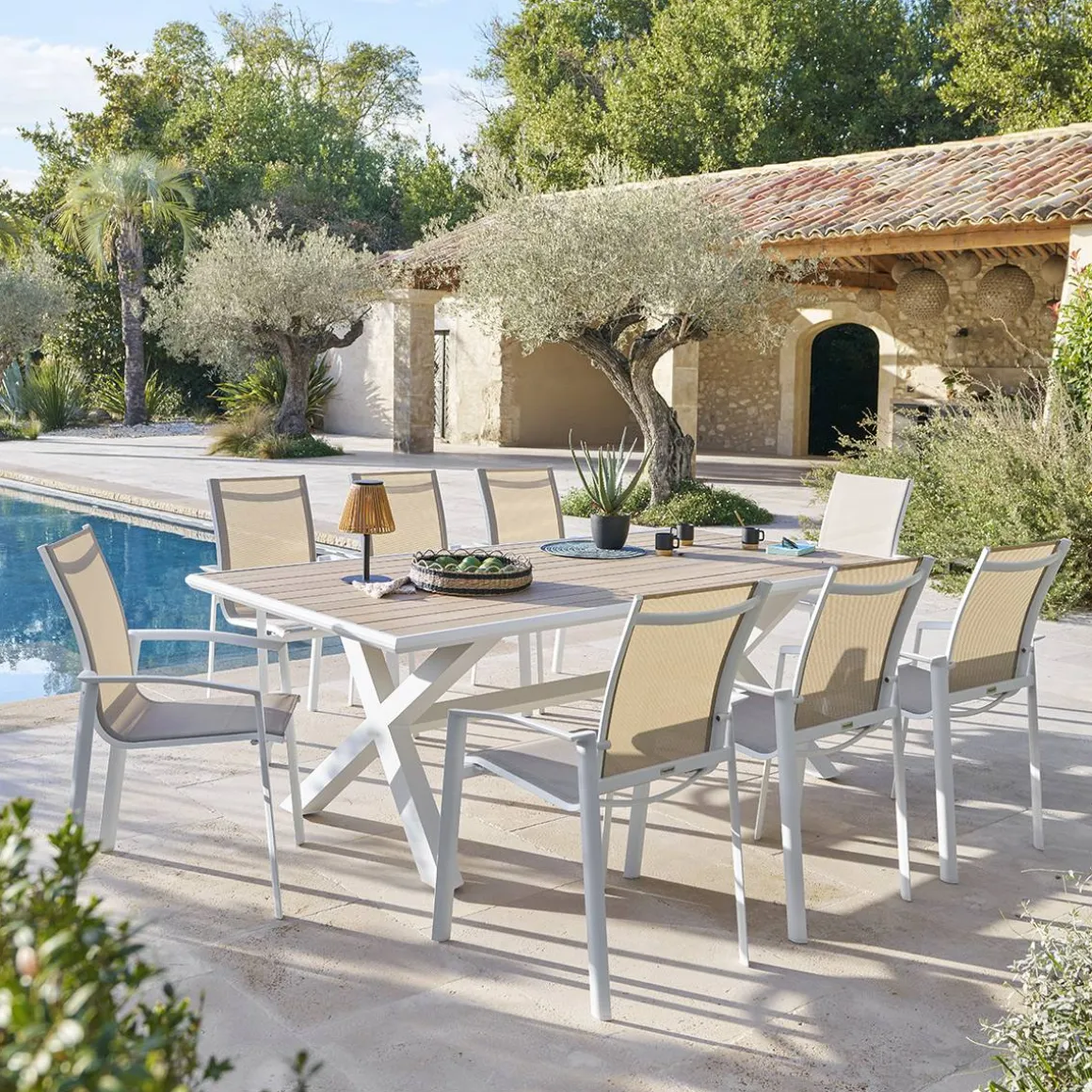 Table de jardin AXIOME Eucalyptus & Blanc