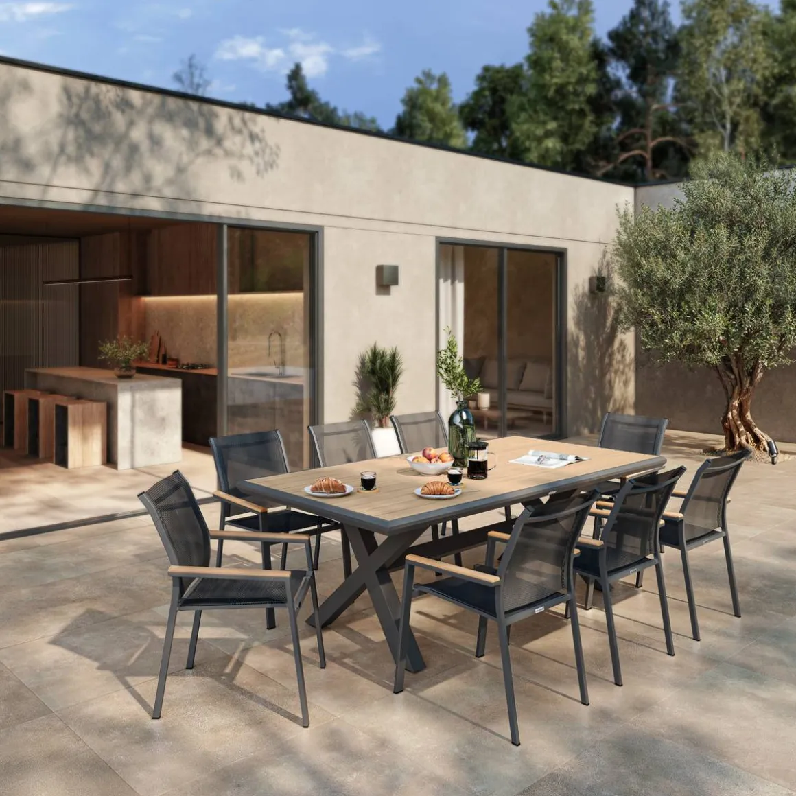 Table de jardin AXIOME Eucalyptus & Graphite