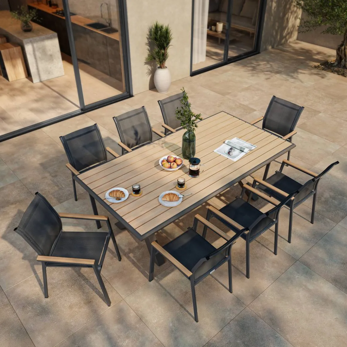 Table de jardin AXIOME Eucalyptus & Graphite