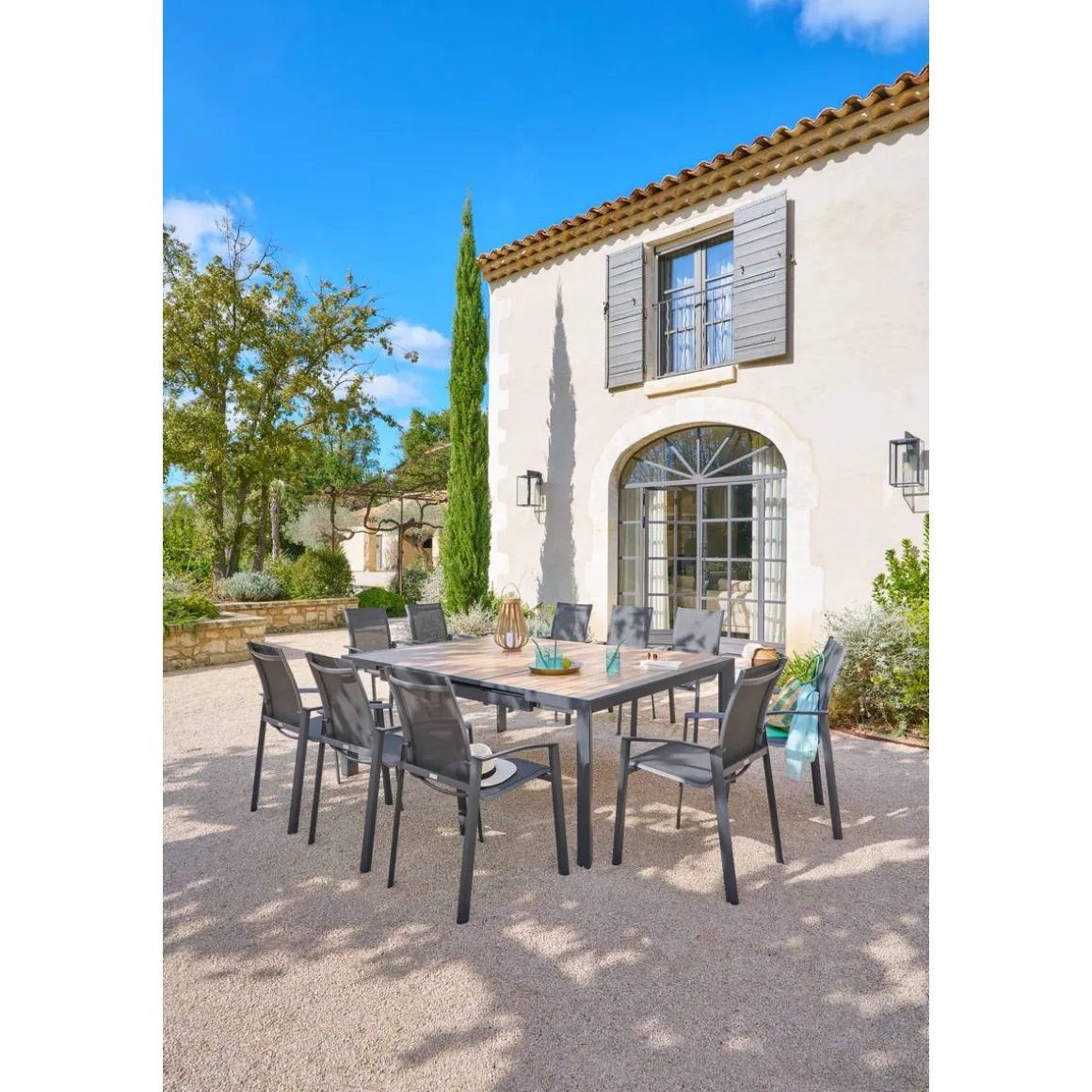 Table de jardin carré EVASION Effet bois Honey / Graphite