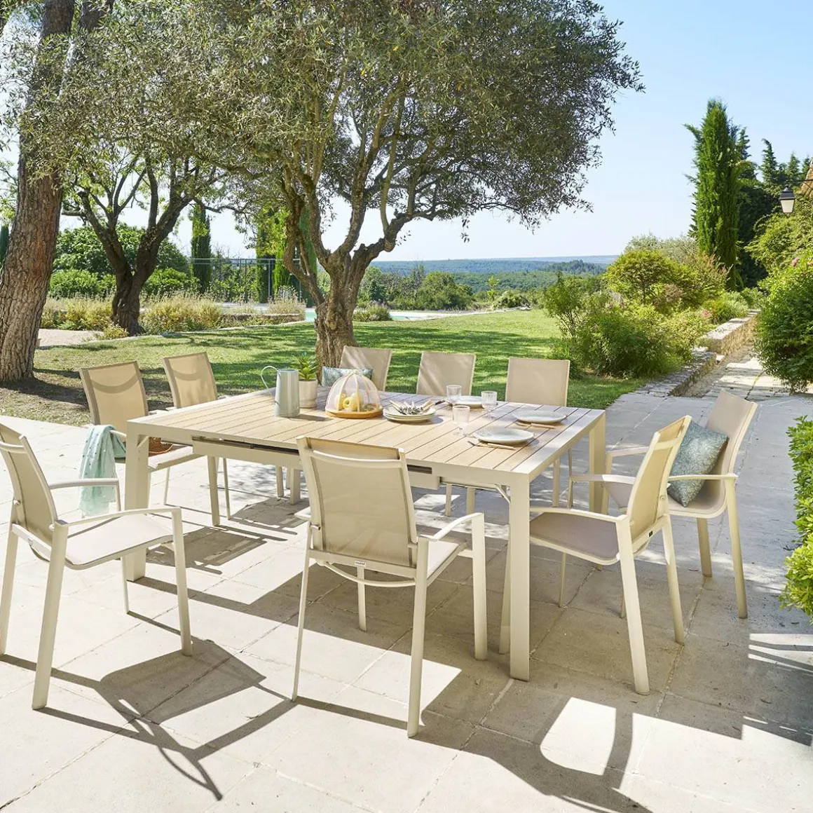 Table de jardin carré EVASION Lin / Argile