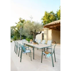 Table de jardin DILORS Effet bois Lin & Vert laurier