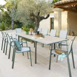 Table de jardin DILORS Effet bois Lin & Vert laurier