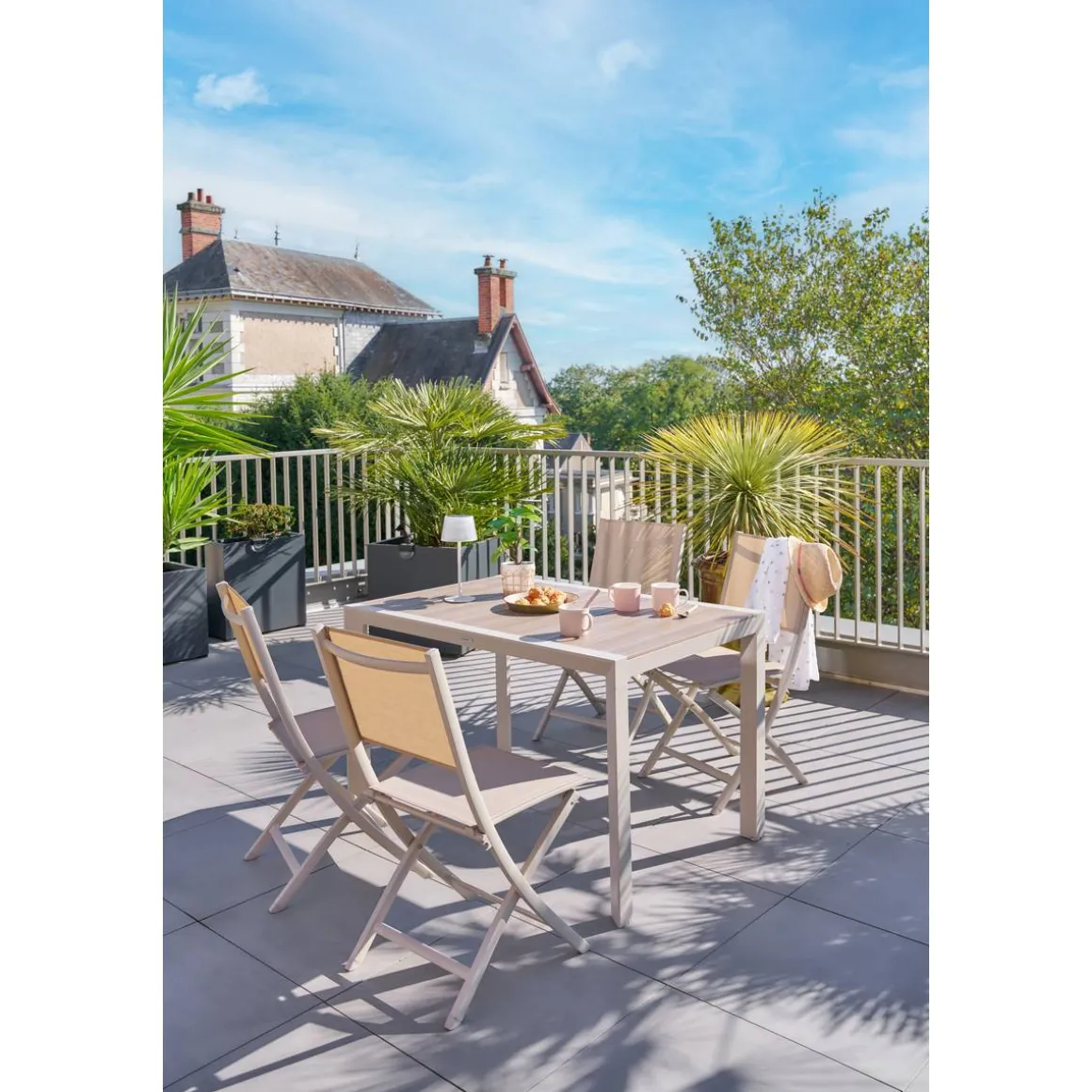 Table de jardin Effet bois Lin / Argile