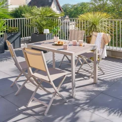 Table de jardin Effet bois Lin / Argile