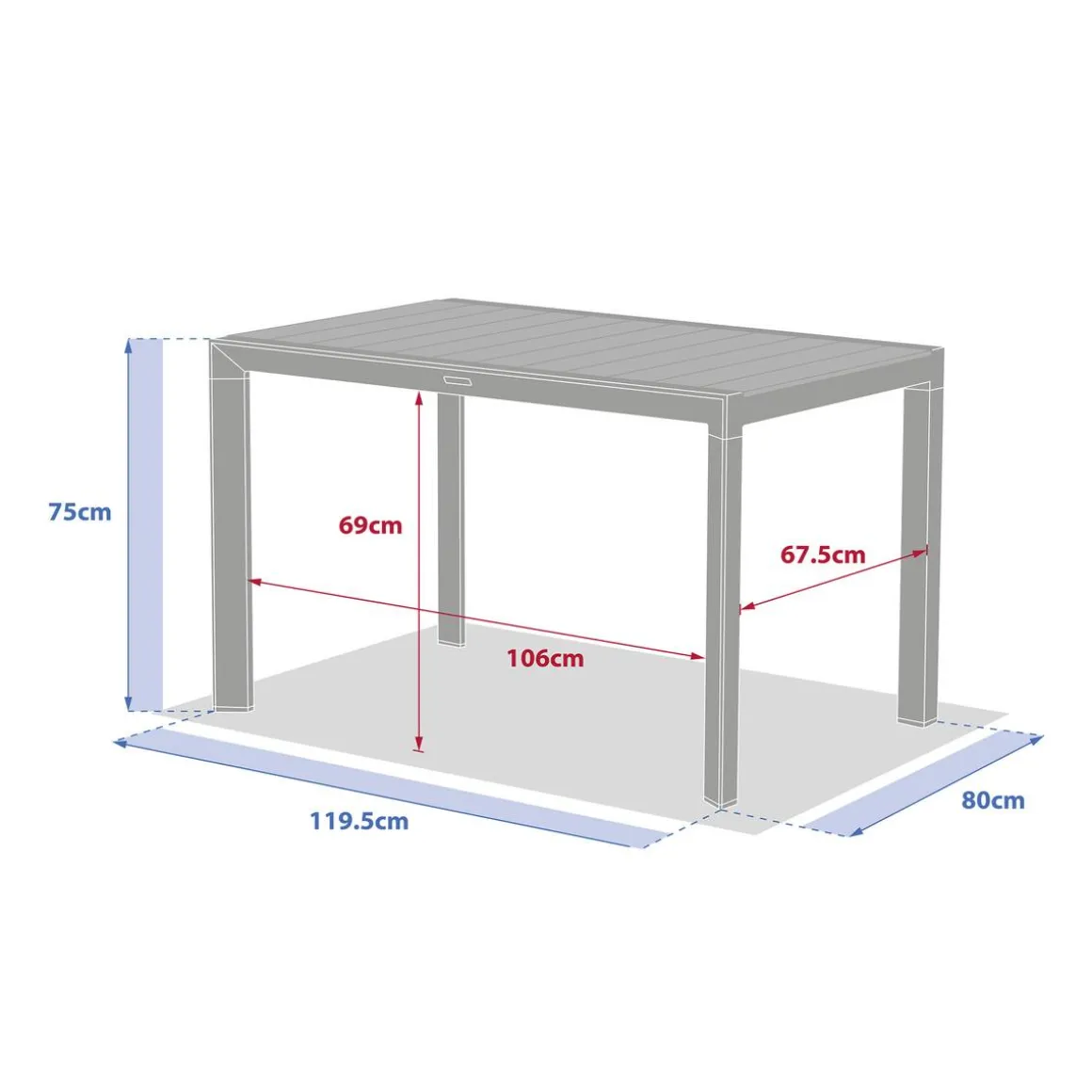 Table de jardin Effet bois Lin / Argile