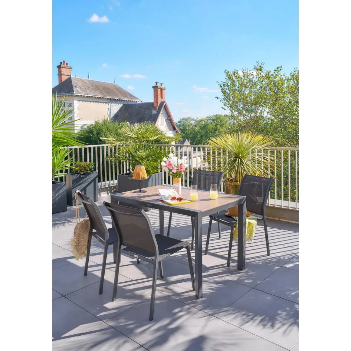 Table de jardin EVASION Effet bois Honey / Graphite