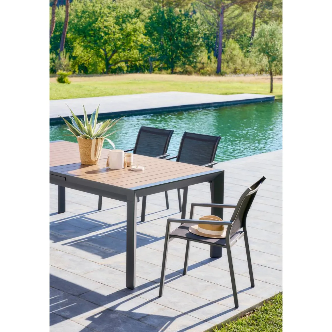 Table de jardin EVASION Effet bois Honey / Graphite