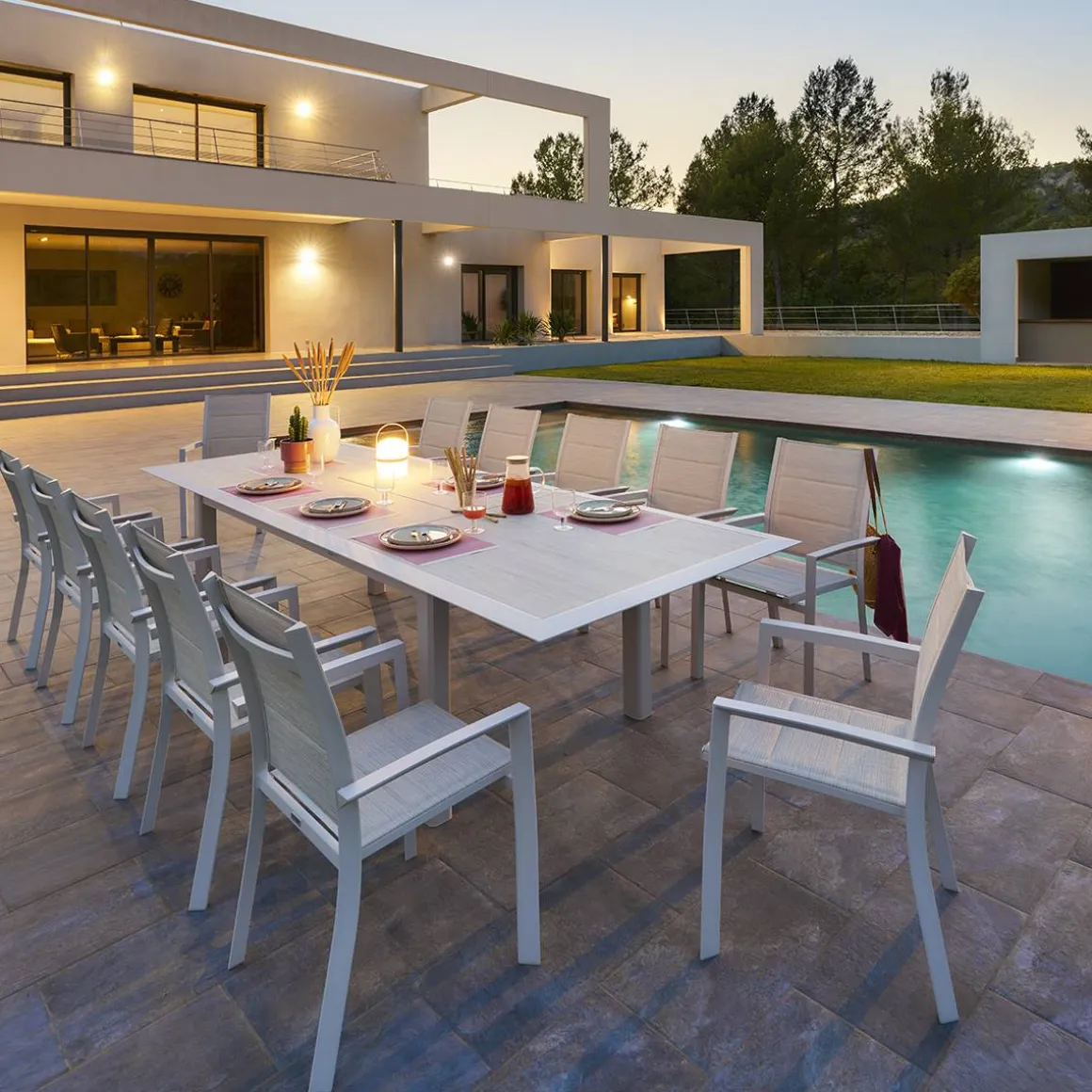 Table de jardin extensible ALLURE Effet bois grège & Avoine