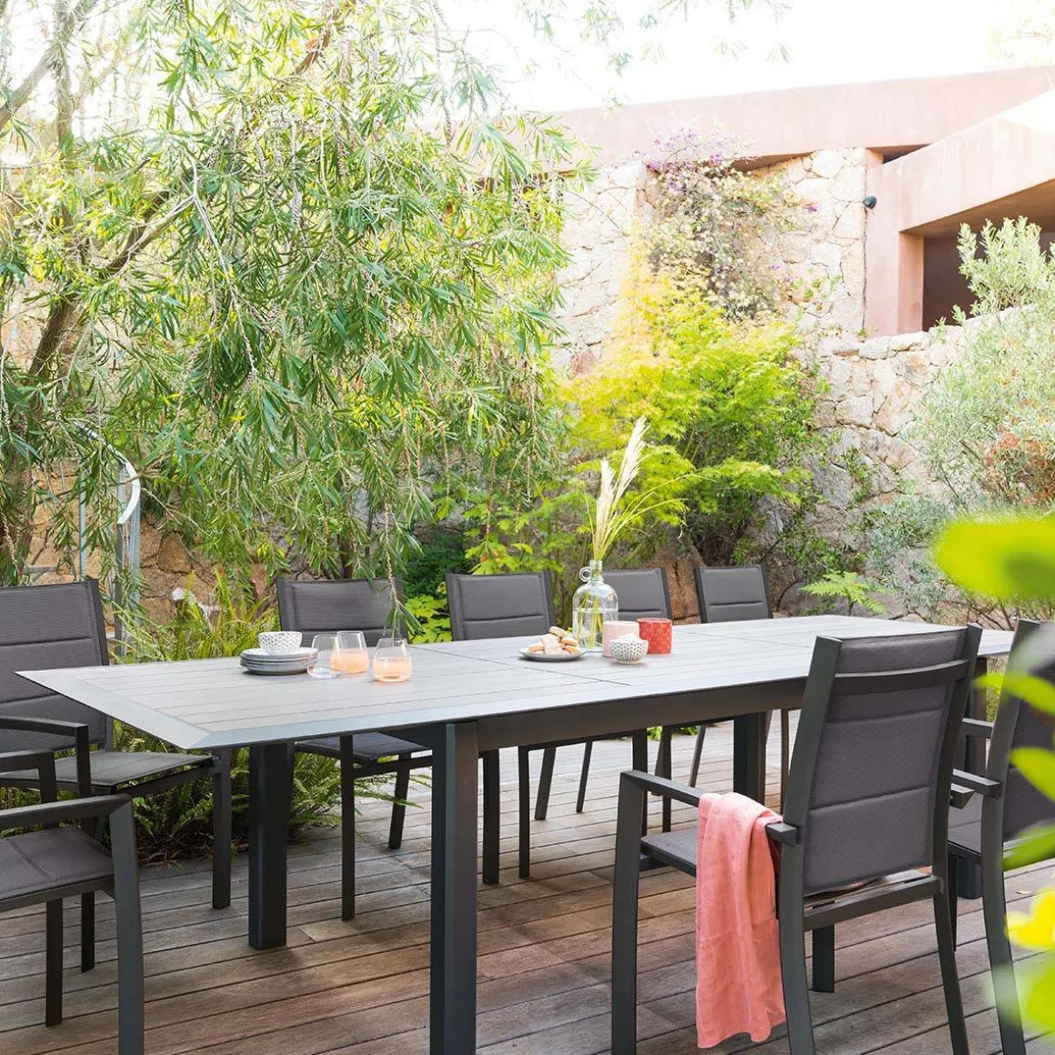 Table de jardin extensible ALLURE Effet bois muscade & Graphite