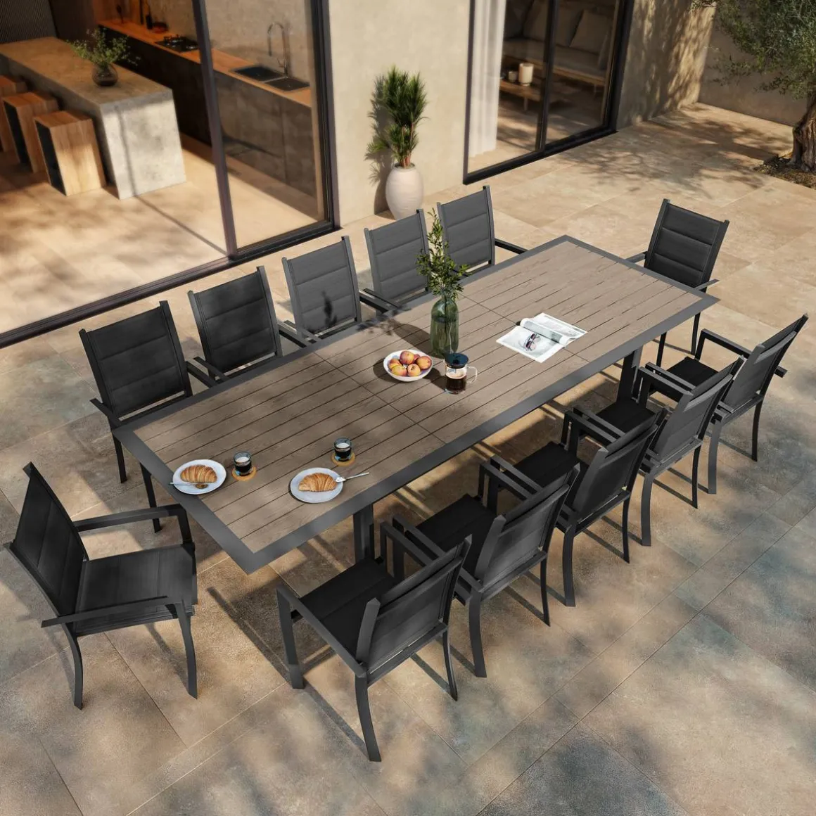 Table de jardin extensible ALLURE Effet bois muscade & Graphite
