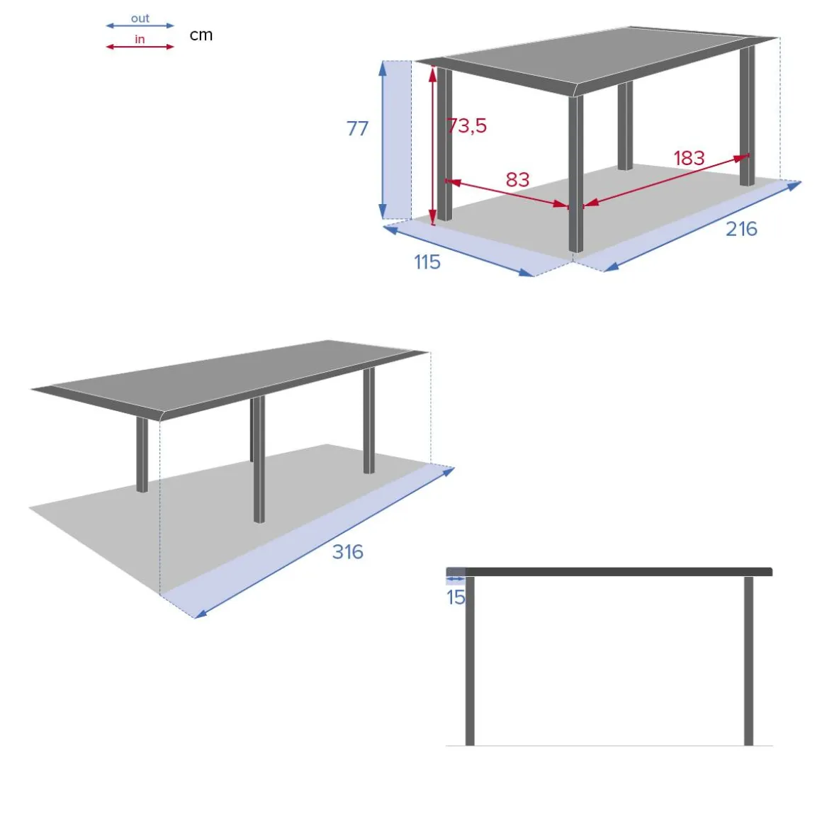 Table de jardin extensible ALLURE Effet bois muscade & Graphite