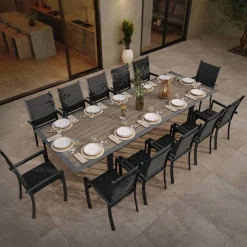 Table de jardin extensible ALLURE Effet bois muscade & Graphite