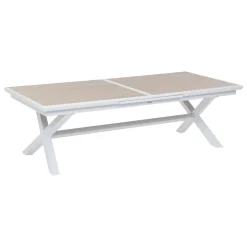 Table de jardin extensible AXIOME Effet bois Lin & Blanc