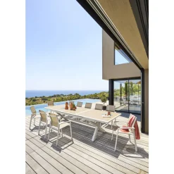 Table de jardin extensible AXIOME Effet bois Lin & Blanc