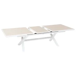 Table de jardin extensible AXIOME Effet bois Lin & Blanc