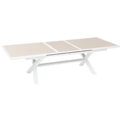 Table de jardin extensible AXIOME Effet bois Lin & Blanc