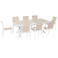 Table de jardin extensible AXIOME Effet bois Lin & Blanc
