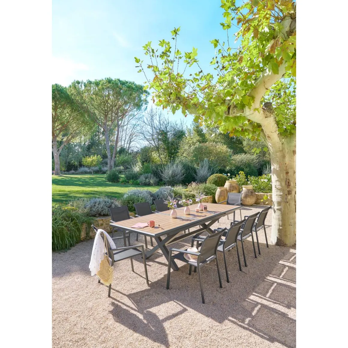 Table de jardin extensible AXIOME Effet bois Noix & Graphite