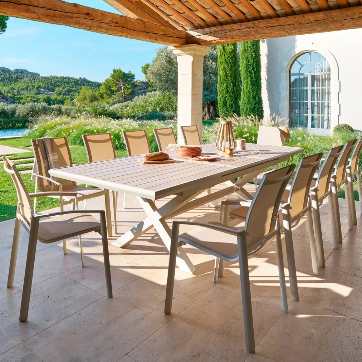 Table de jardin extensible AXIOME Effet bois Lin & Argile