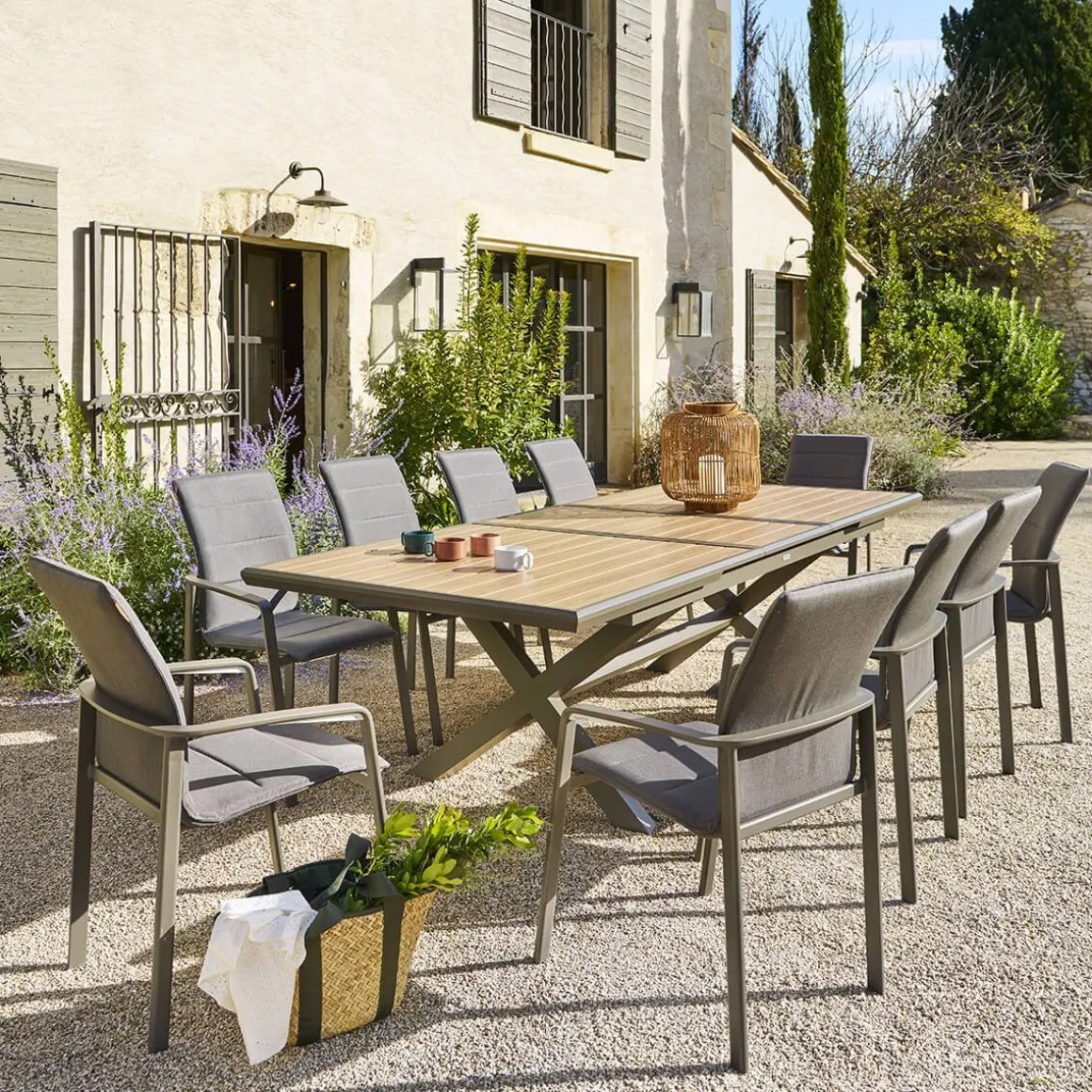 Table de jardin extensible AXIOME Effet bois Honey & Praline