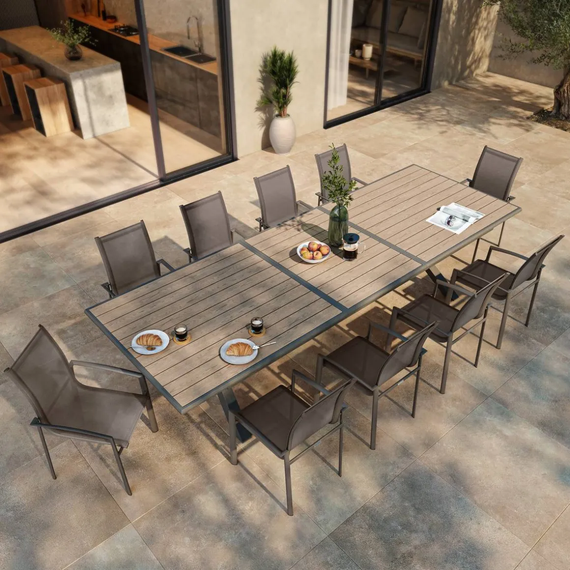 Table de jardin extensible AXIOME Effet bois Honey & Praline