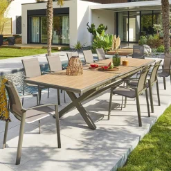 Table de jardin extensible AXIOME Effet bois Honey & Praline