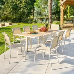 Table de jardin extensible carréee PIAZZA Epeautre / Argile