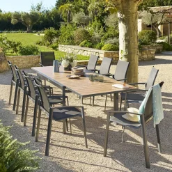 Table de jardin extensible coulissante ÉVASION Effet bois Honey & Graphite