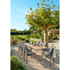 Table de jardin extensible coulissante ÉVASION Effet bois Honey & Graphite