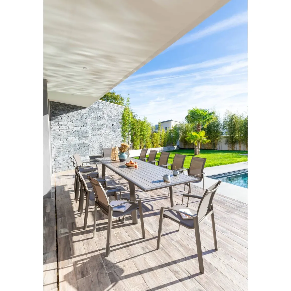 Table de jardin extensible PAVANE Seigle & Praline