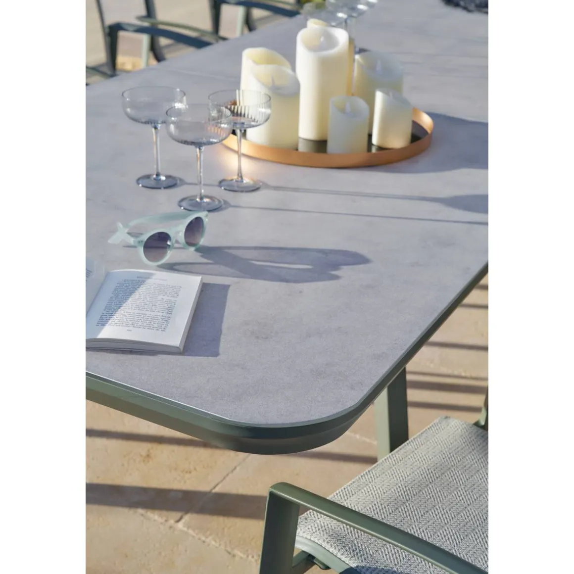 Table de jardin extensible PULPY Vert laurier & Gris granite